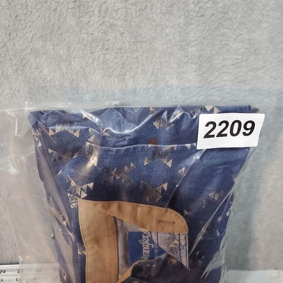 Wrangler Shirt Men Blue Aztec Print Cowboy Western Collar Pearl Snap Button Down - Picture 9 of 9